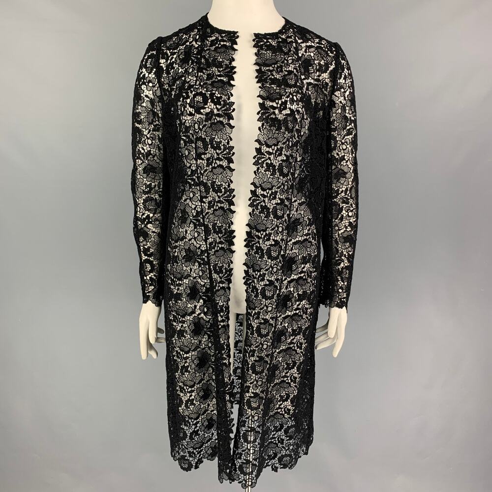 RALPH LAUREN Collection Size 12 Black Cotton Polyester Lace Open Front Coat